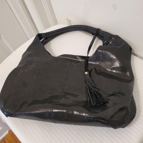 Maxine Couture Black Snakeprint Leather Hobo Shoulder Bag - Picture 10 of 11
